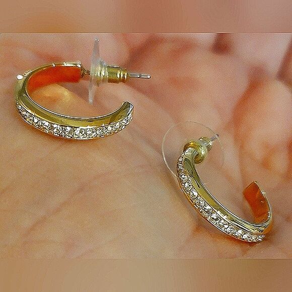 #Touchstone Crystal Channel Set Gold Hoop Earrings 0.75" #Gold Plated #NWT #NIB - Picture 5 of 8